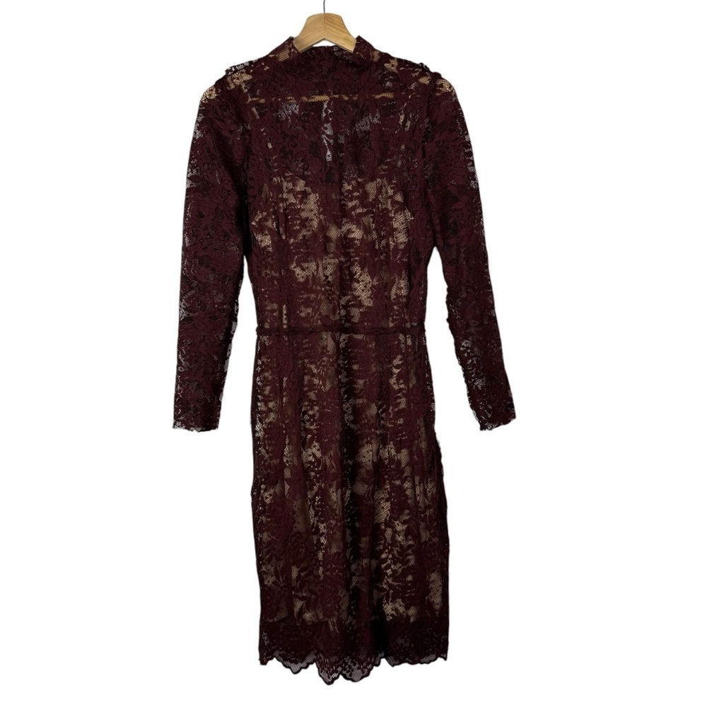 Boutique Burgundy Red Lace Overlay Long Sleeve‎ Mini Dress S